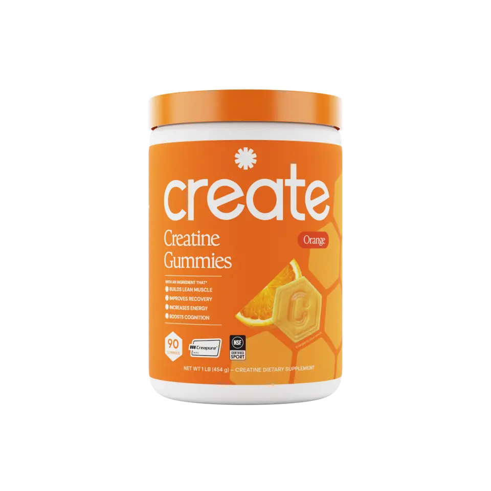 Create Orange creatine gummies in a 90-count tub