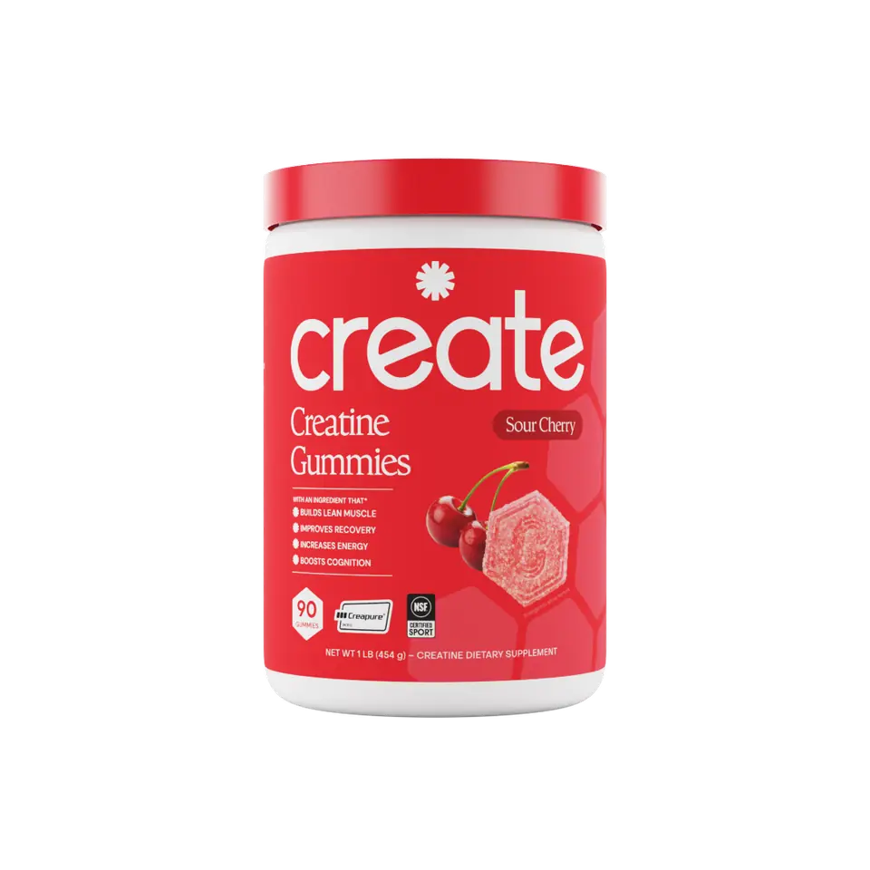 Create Sour Cherry creatine gummies in a 90-count tub